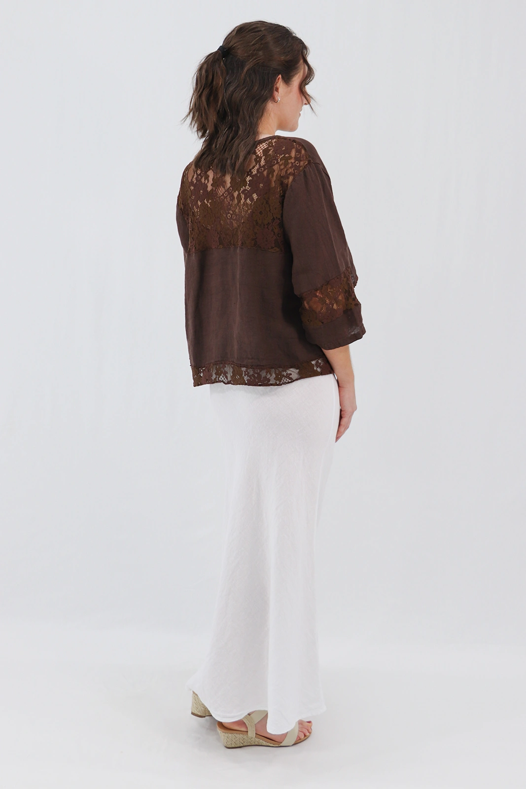 Aida Rose Linen Cosetta Lace Jacket Espresso Back