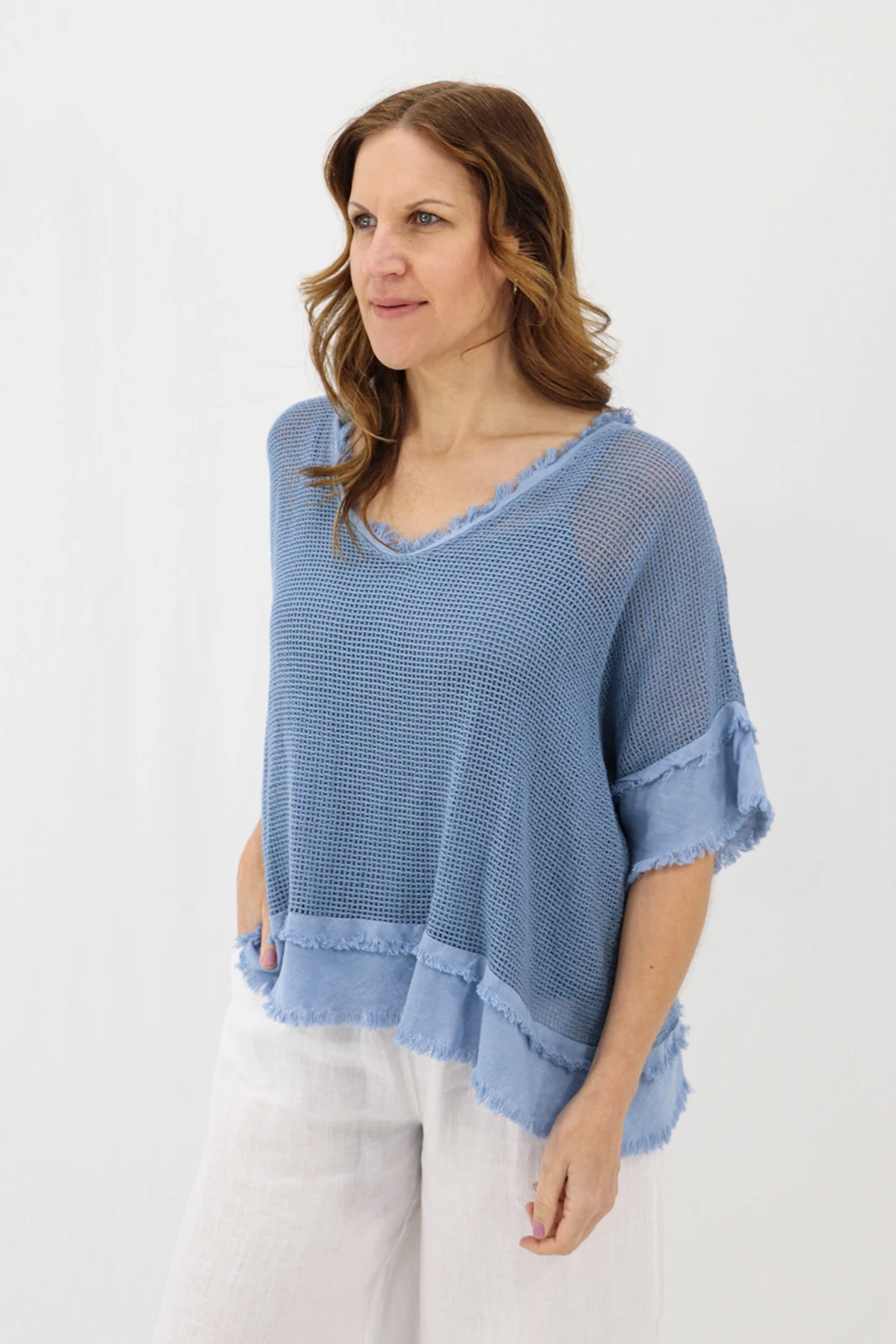 Aida Rose Cotton Madona 2pc Cotton Mesh Tee Denim Side