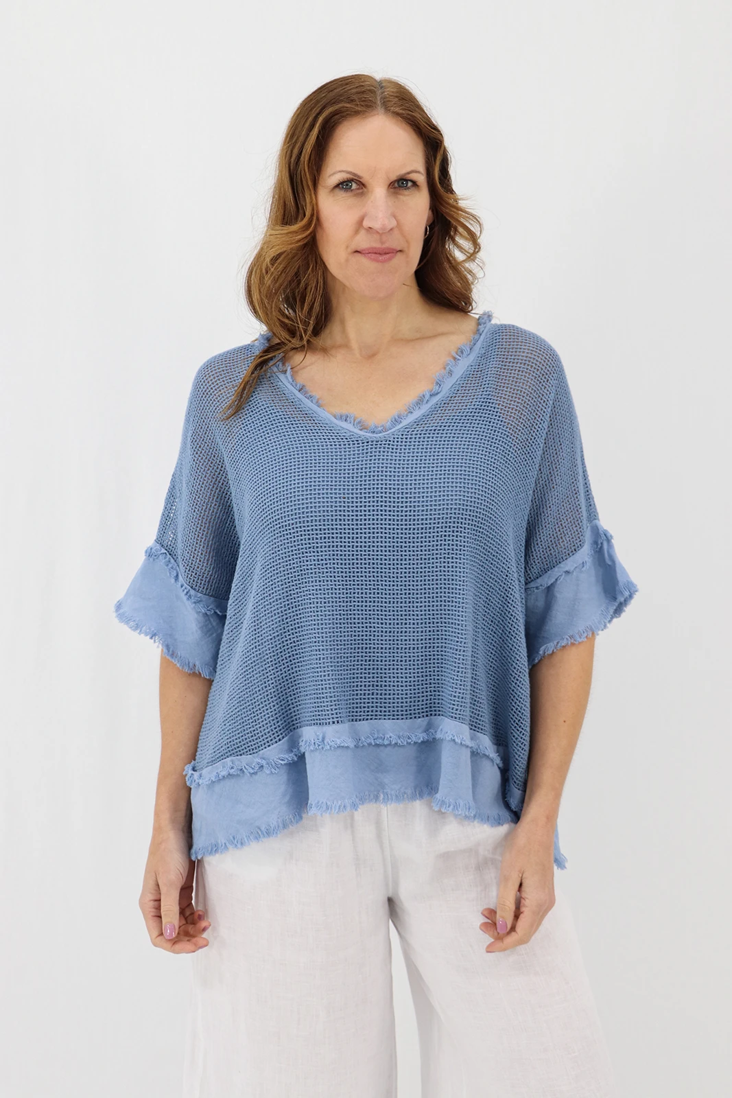 Aida Rose Cotton Madona 2pc Cotton Mesh Tee Denim Front