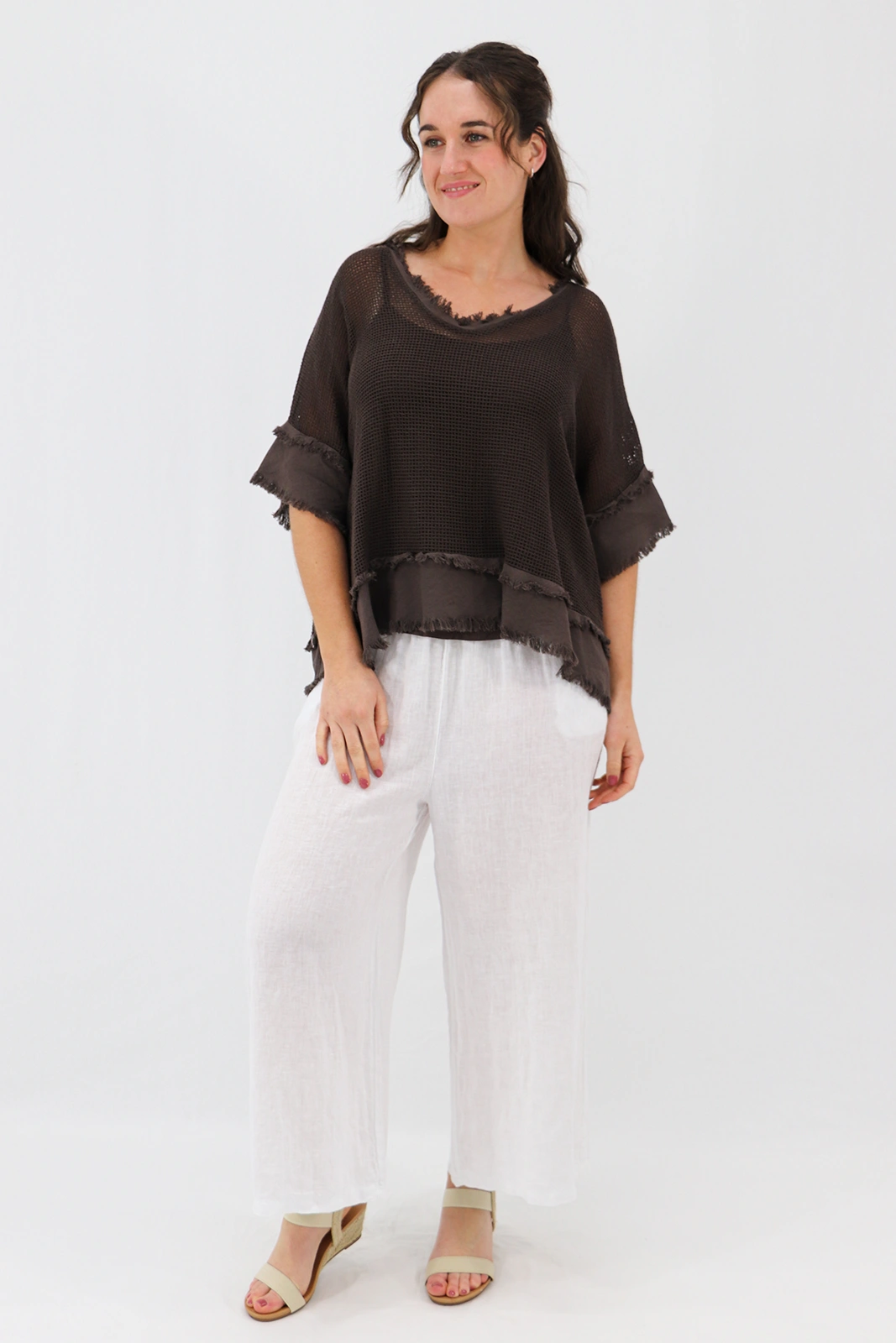 Aida Rose Cotton Madona 2pc Cotton Mesh Tee Espresso