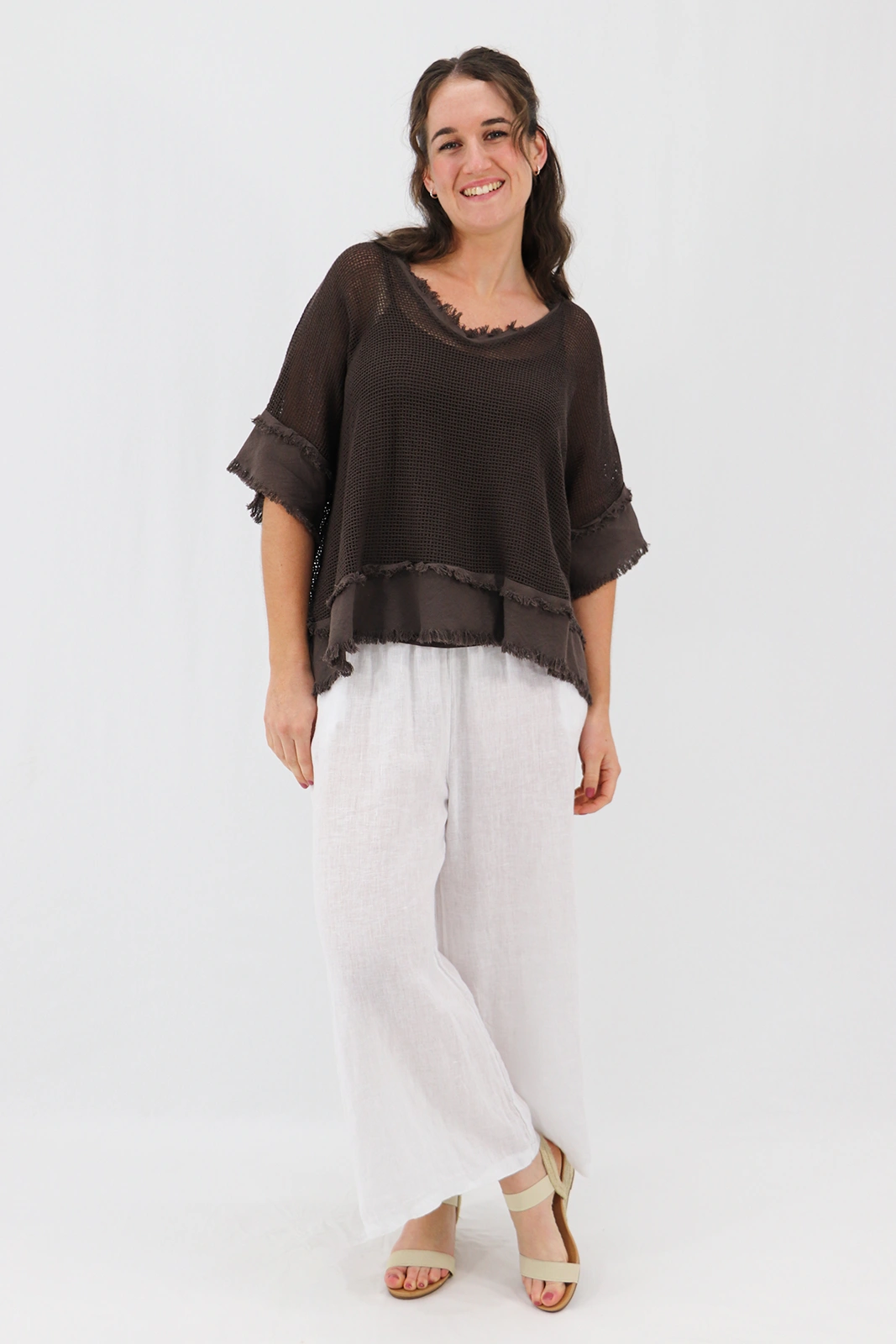 Aida Rose Cotton Madona 2pc Cotton Mesh Tee Espresso Model