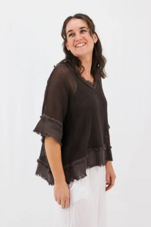 Aida Rose Cotton Madona 2pc Cotton Mesh Tee Espresso Side