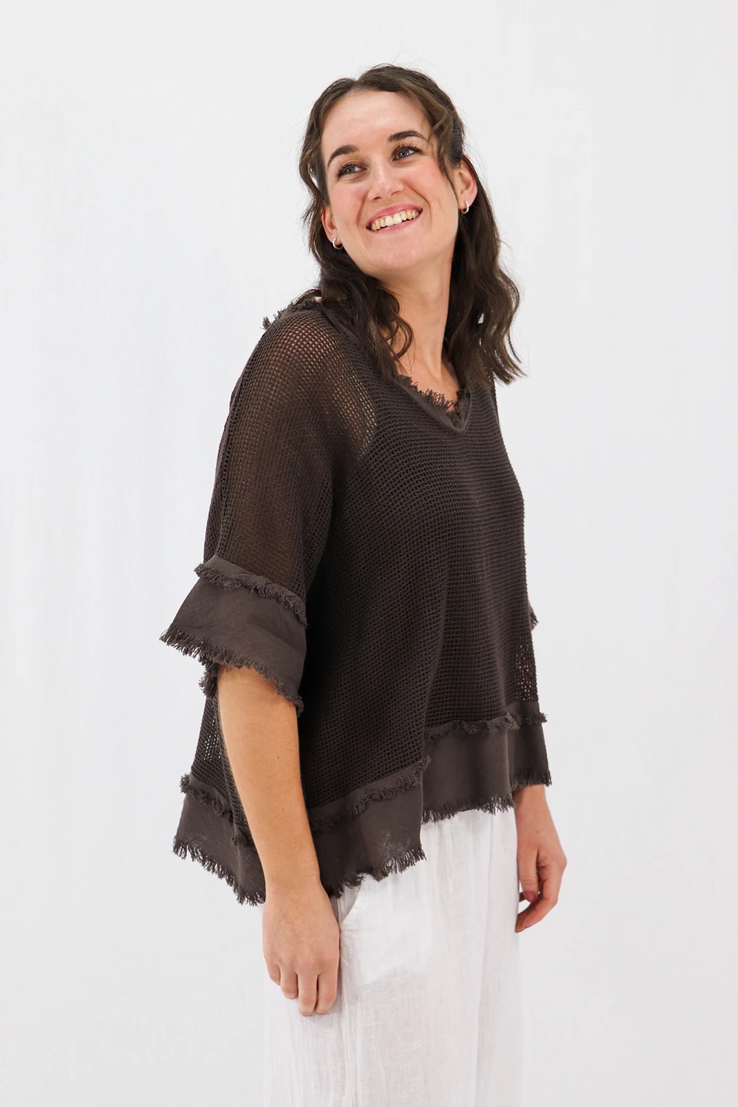 Aida Rose Cotton Madona 2pc Cotton Mesh Tee Espresso Side