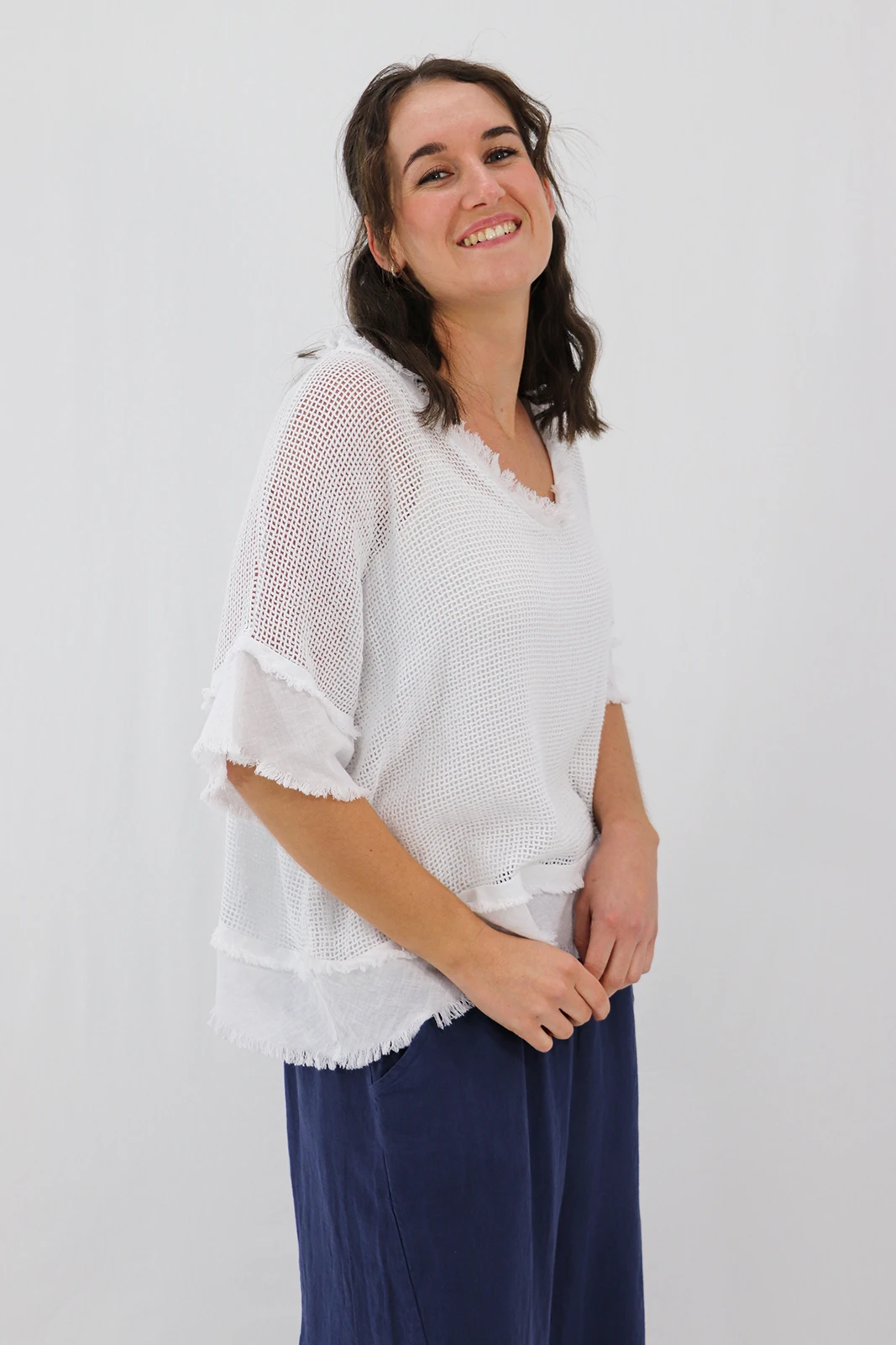 Aida Rose Cotton Madona 2pc Cotton Mesh Tee White Left Side