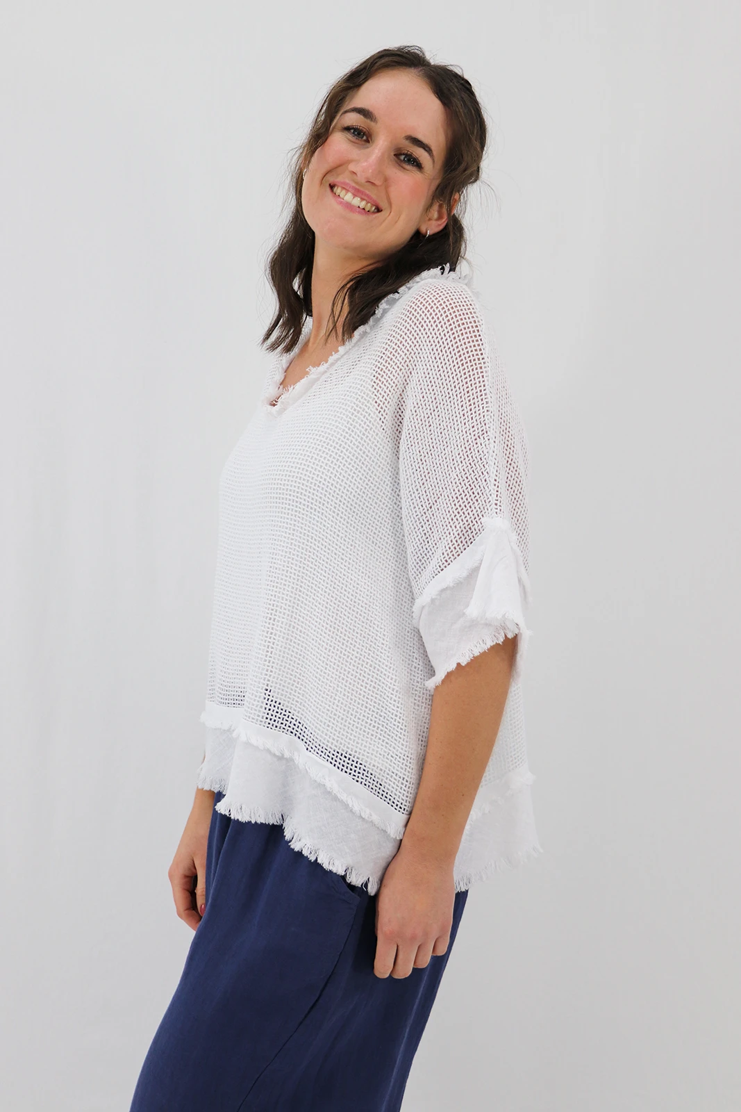 Aida Rose Cotton Madona 2pc Cotton Mesh Tee White Side