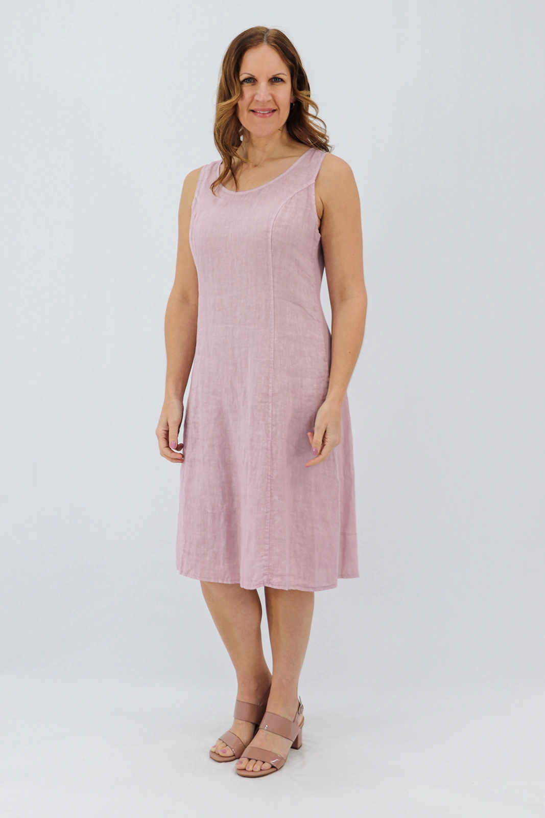 Aida Rose Linen Bellina Sleeveless Midi Antique Pink Model