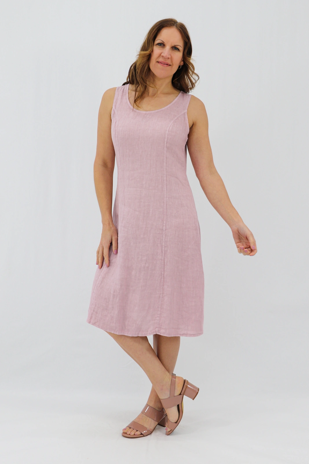 Aida Rose Linen Bellina Sleeveless Midi Antique Pink Side