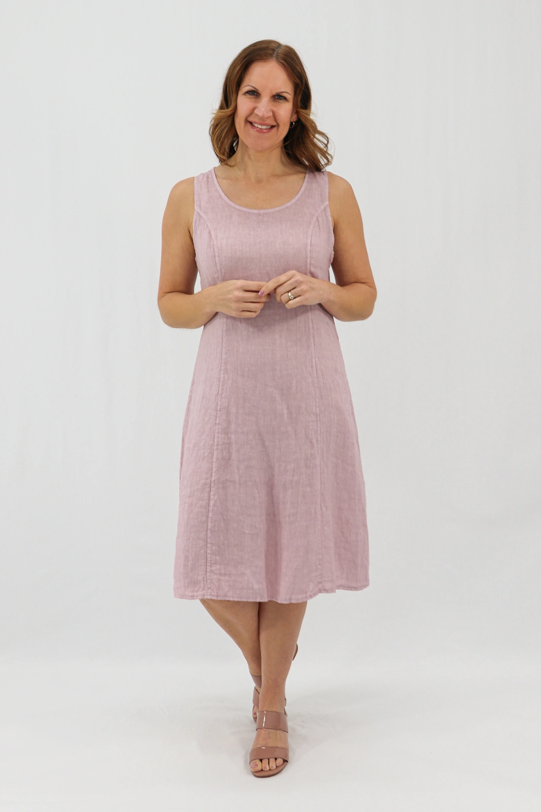 Aida Rose Linen Bellina Sleeveless Midi Antique Pink Front