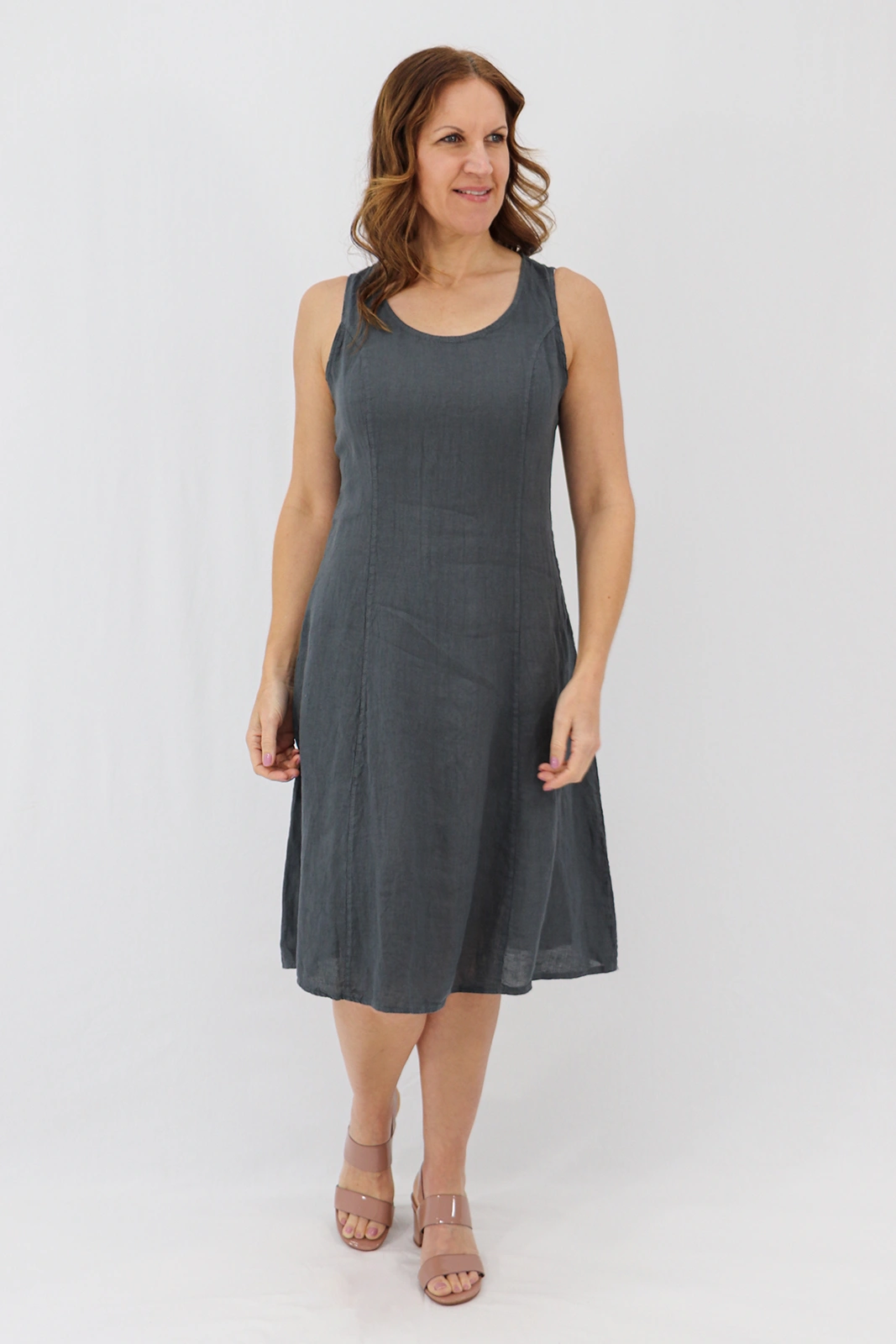 Aida Rose Linen Bellina Sleeveless Midi Dark Slate