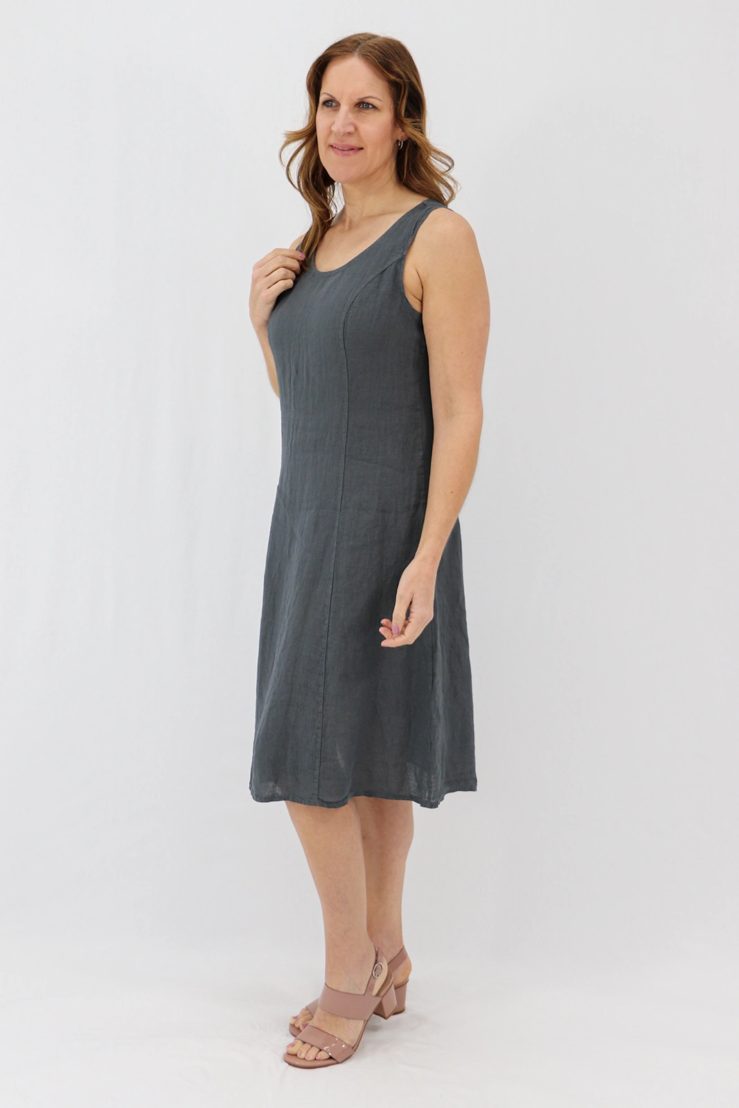 Aida Rose Linen Bellina Sleeveless Midi Dark Slate Side