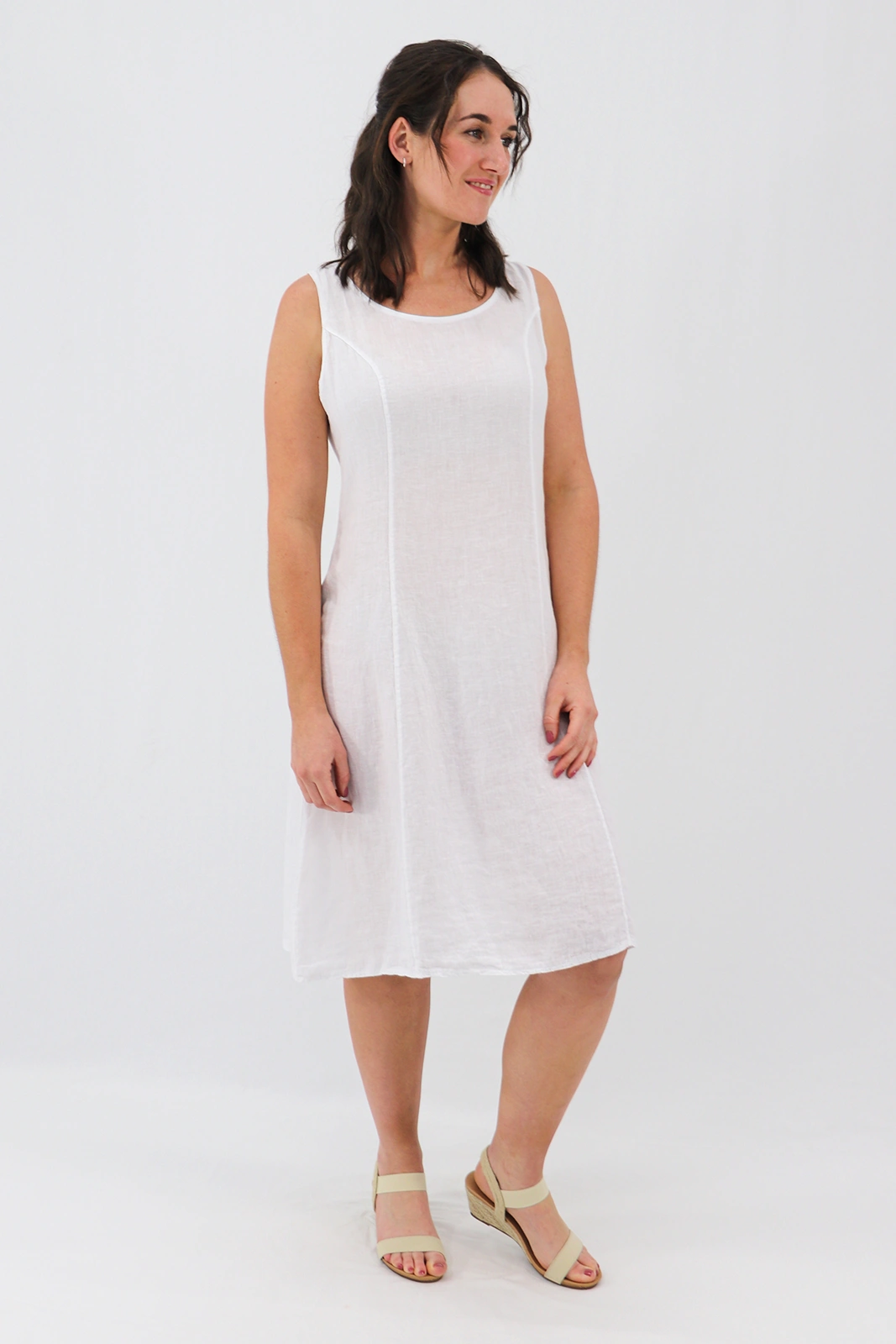 Aida Rose Linen Bellina Sleeveless Midi Denim White Front