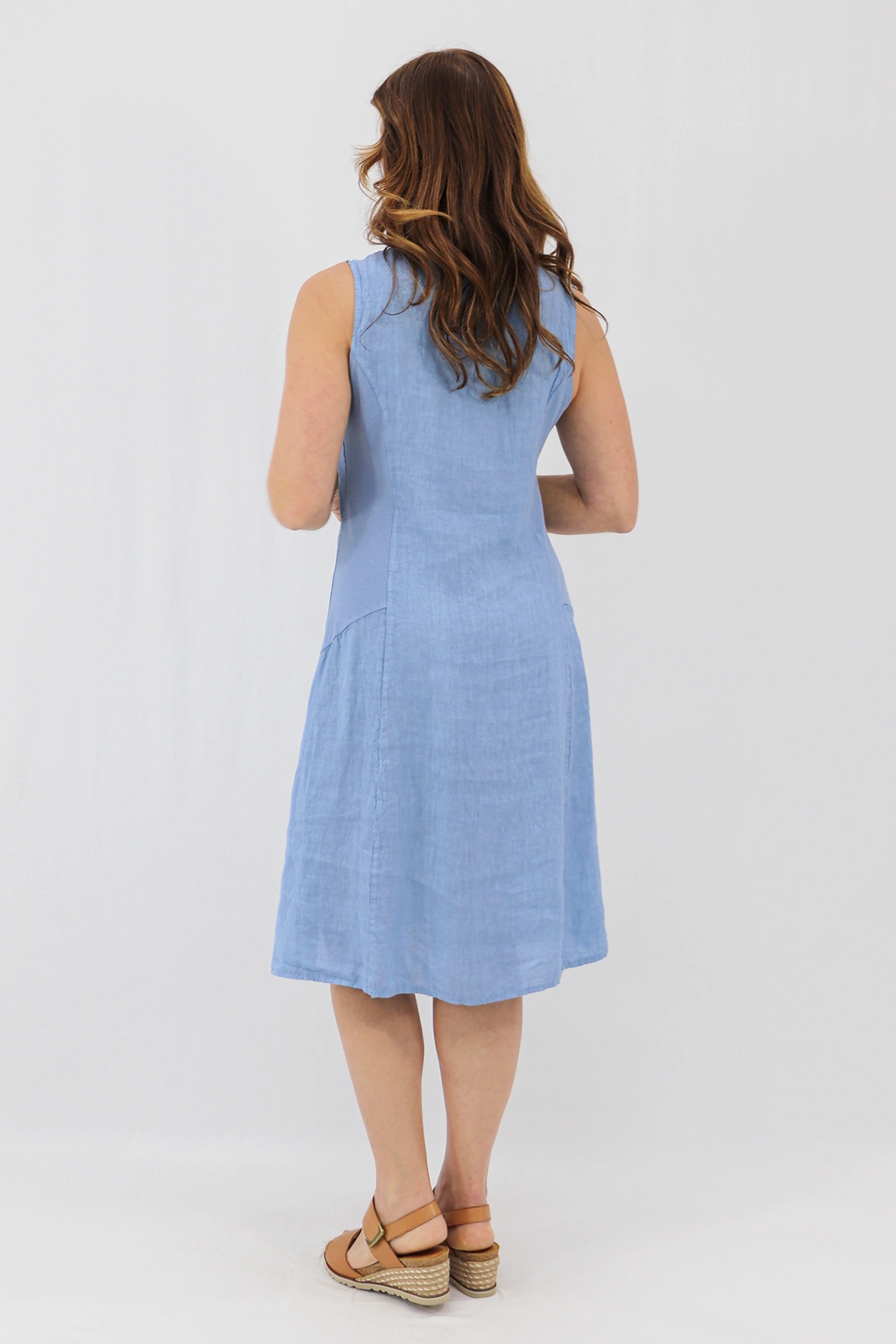 Aida Rose Linen Bellina Sleeveless Midi Denim Back