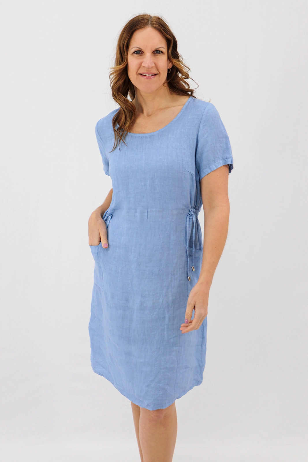 Aida Rose Linen Side Detail Midi Denim Zoom