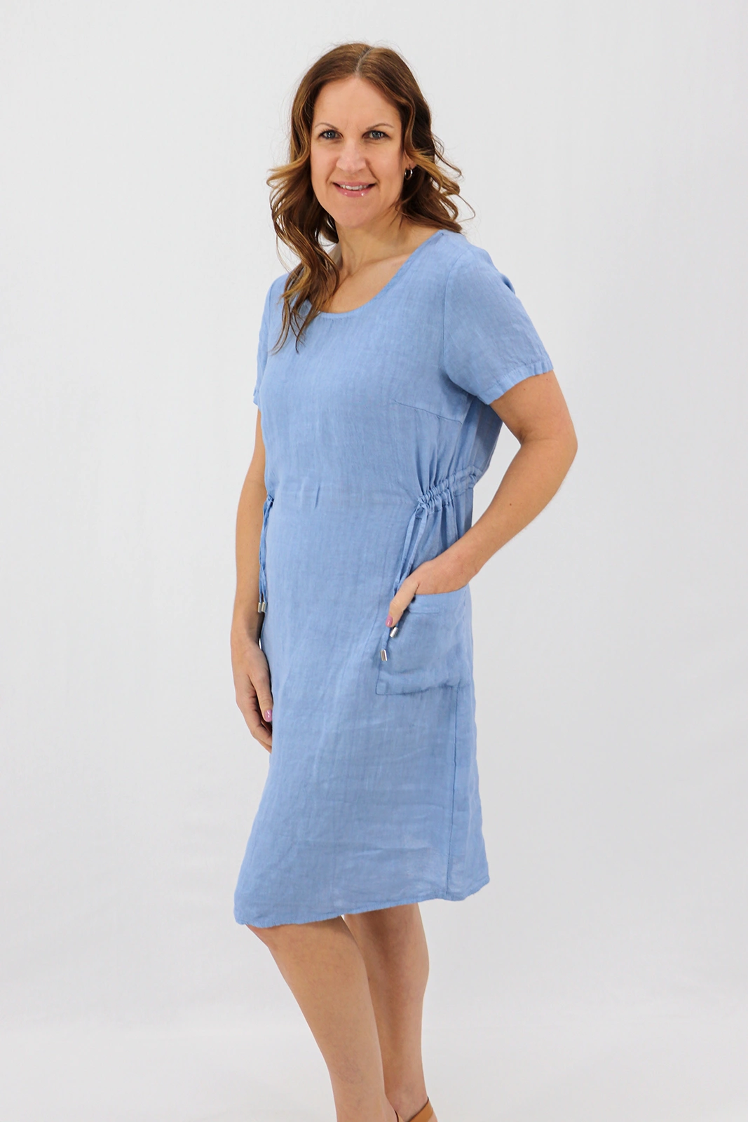 Aida Rose Linen Side Detail Midi Denim Side