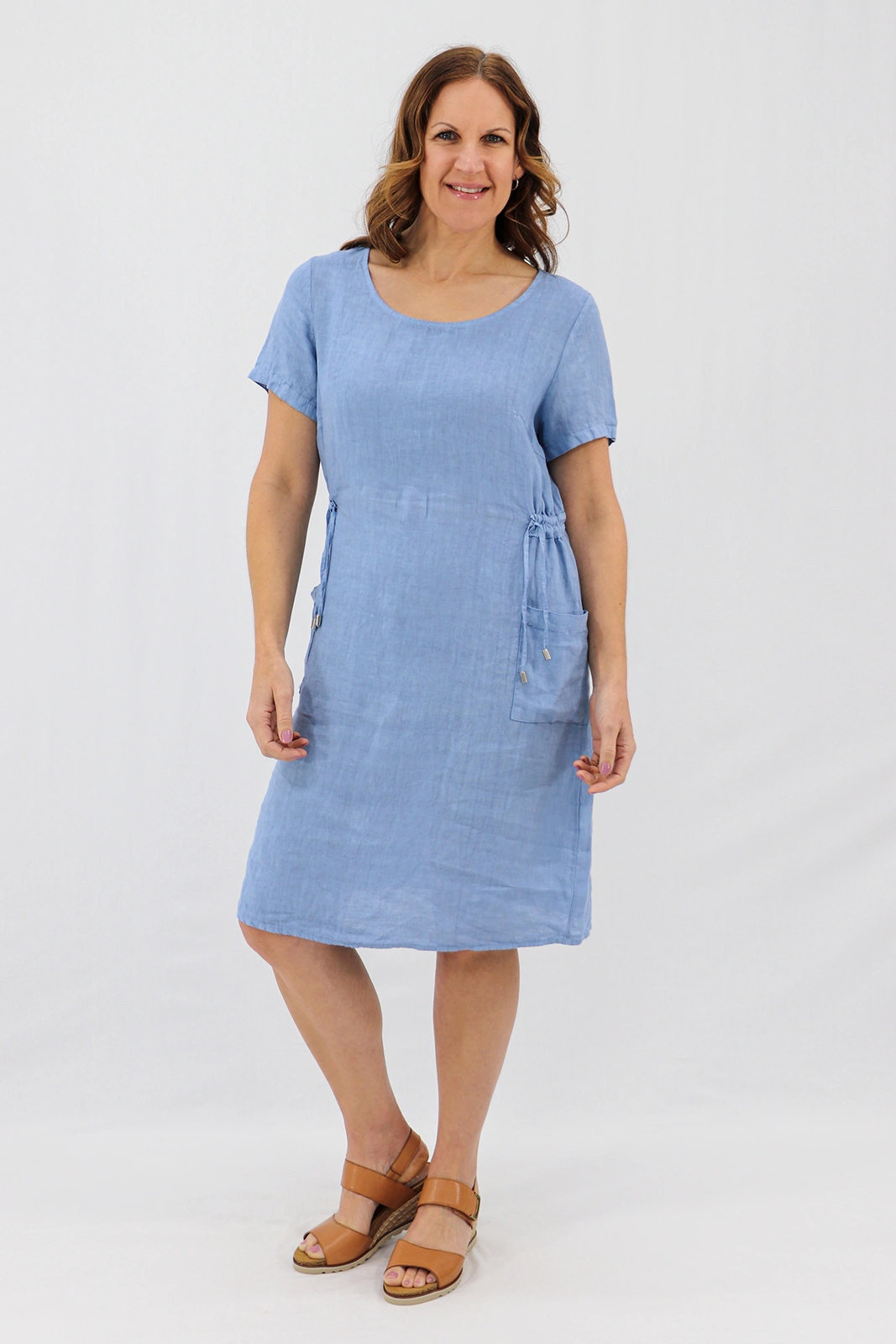 Aida Rose Linen Side Detail Midi Denim