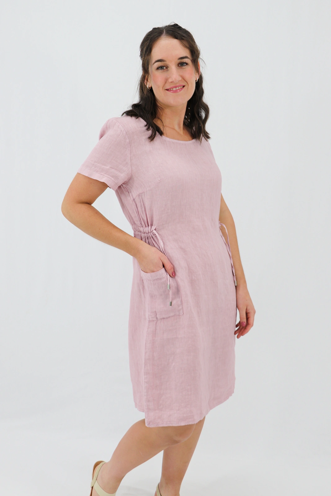 Aida Rose Linen Side Detail Midi Antique Pink Side