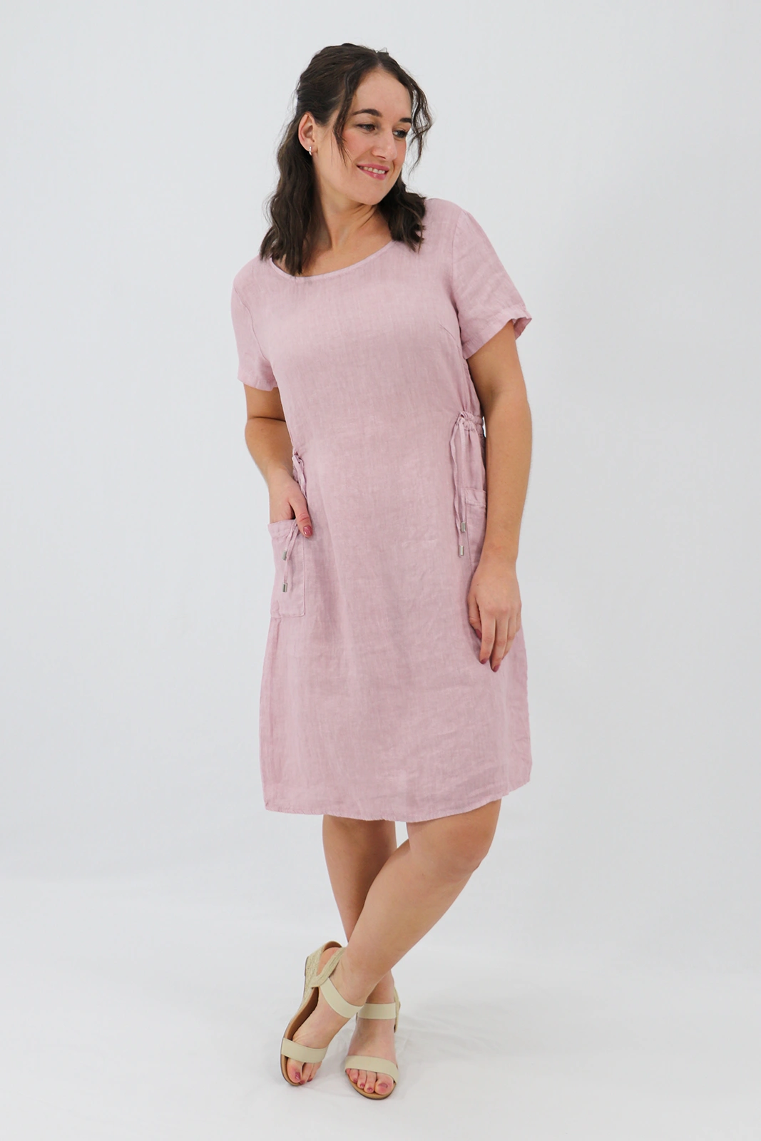 Aida Rose Linen Side Detail Midi Antique Pink