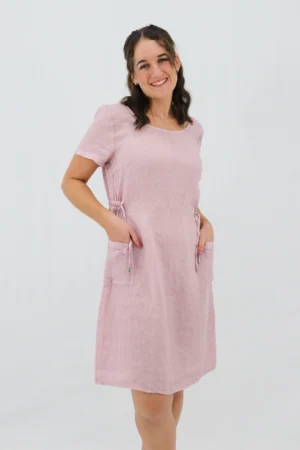 Aida Rose Linen Side Detail Midi Antique Pink Front