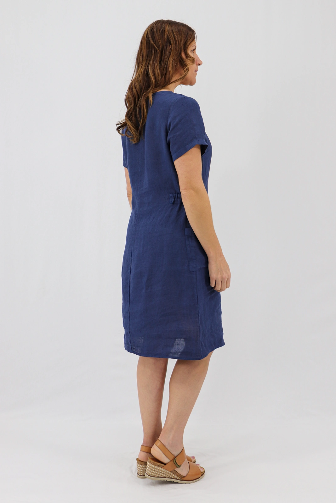 Aida Rose Linen Side Detail Midi Navy Back