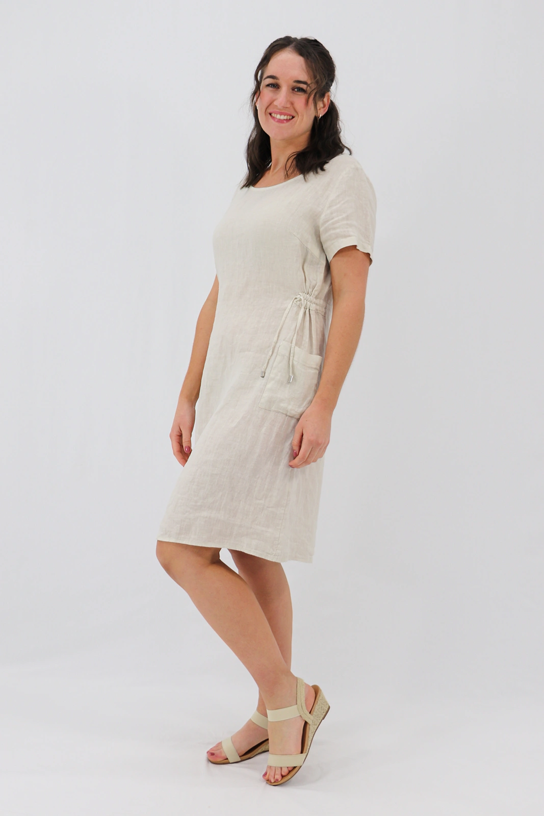 Aida Rose Linen Side Detail Midi Natural Side