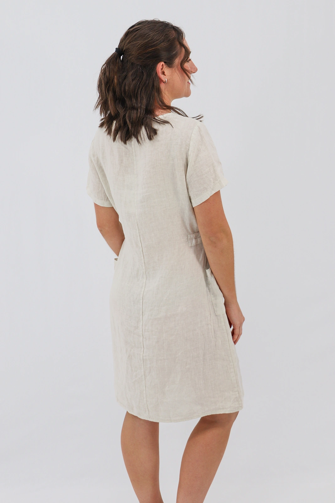 Aida Rose Linen Side Detail Midi Natural Back View