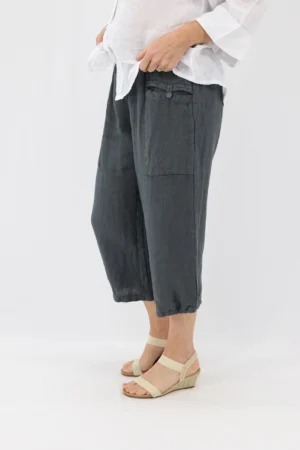 Aida Rose Linen Bambina 3/4 Casual Pants Dark Slate Side