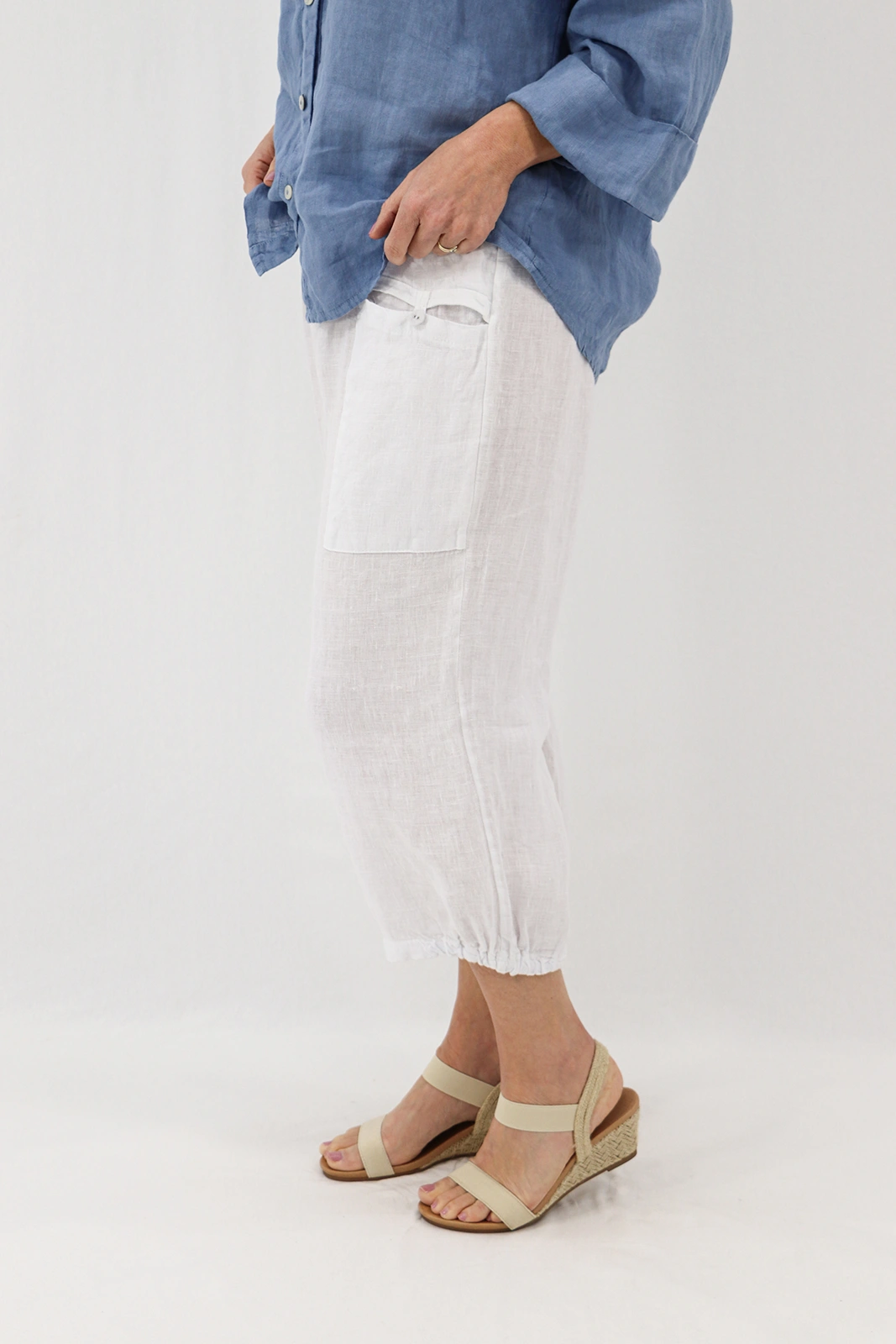 Aida Rose Linen Bambina 3/4 Casual Pants White Side