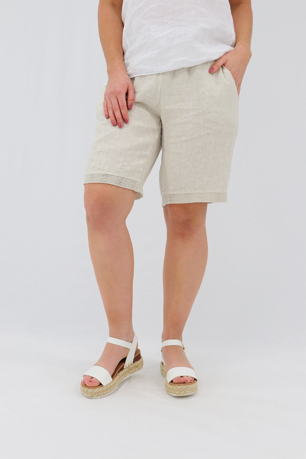 Aida Rose Linen Avena Mesh Detail Shorts Natural Front Zoom