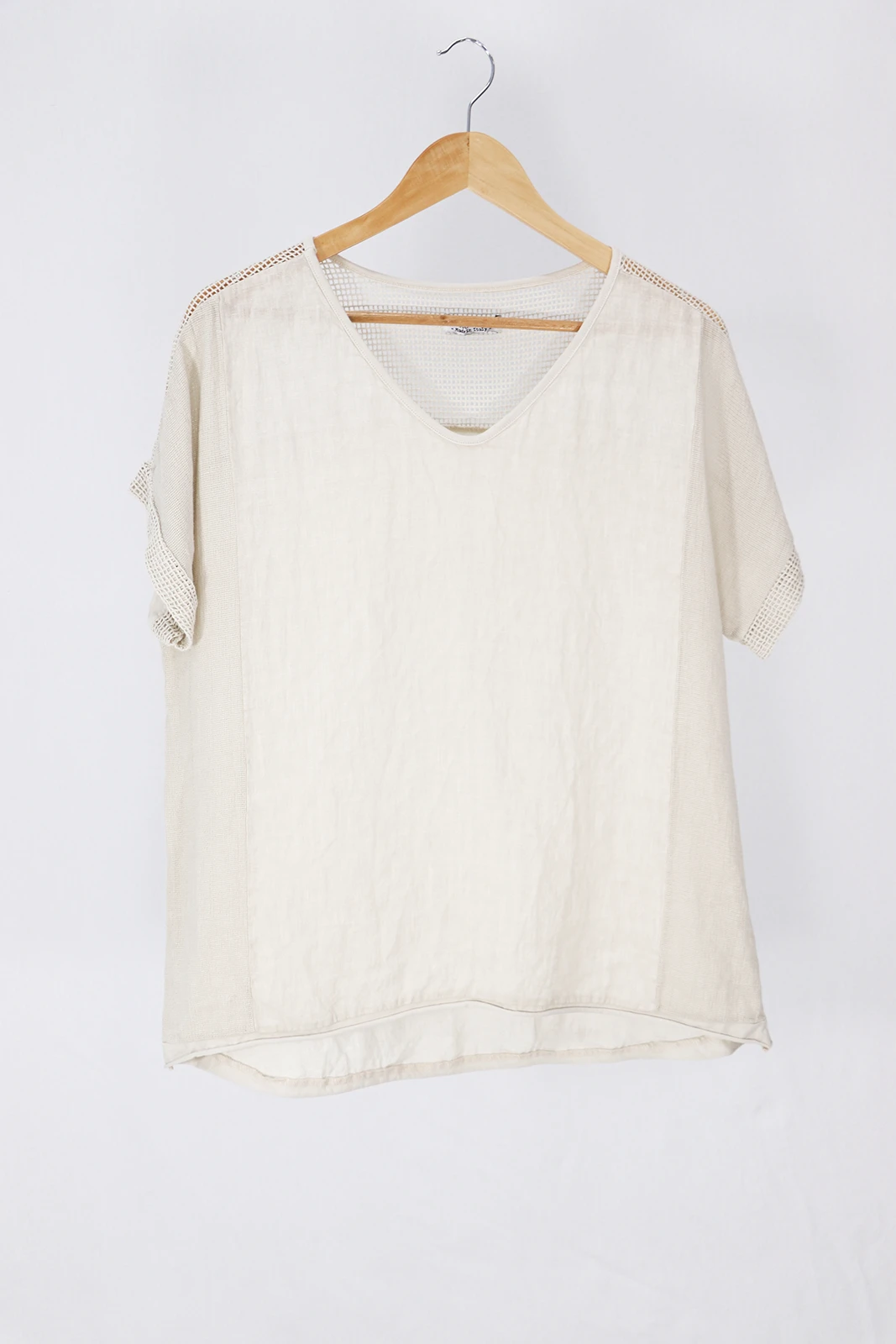 Aida Rose Linen Avena Mesh Detail Top Natural Front