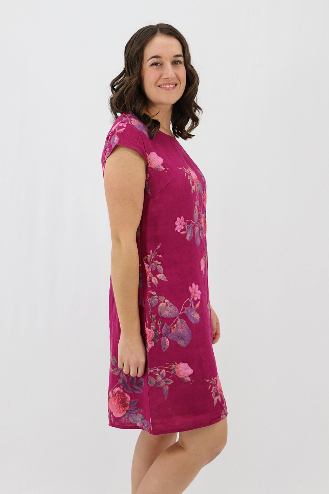 Aida Rose Linen The Midi Dress - Rose Garden Berry