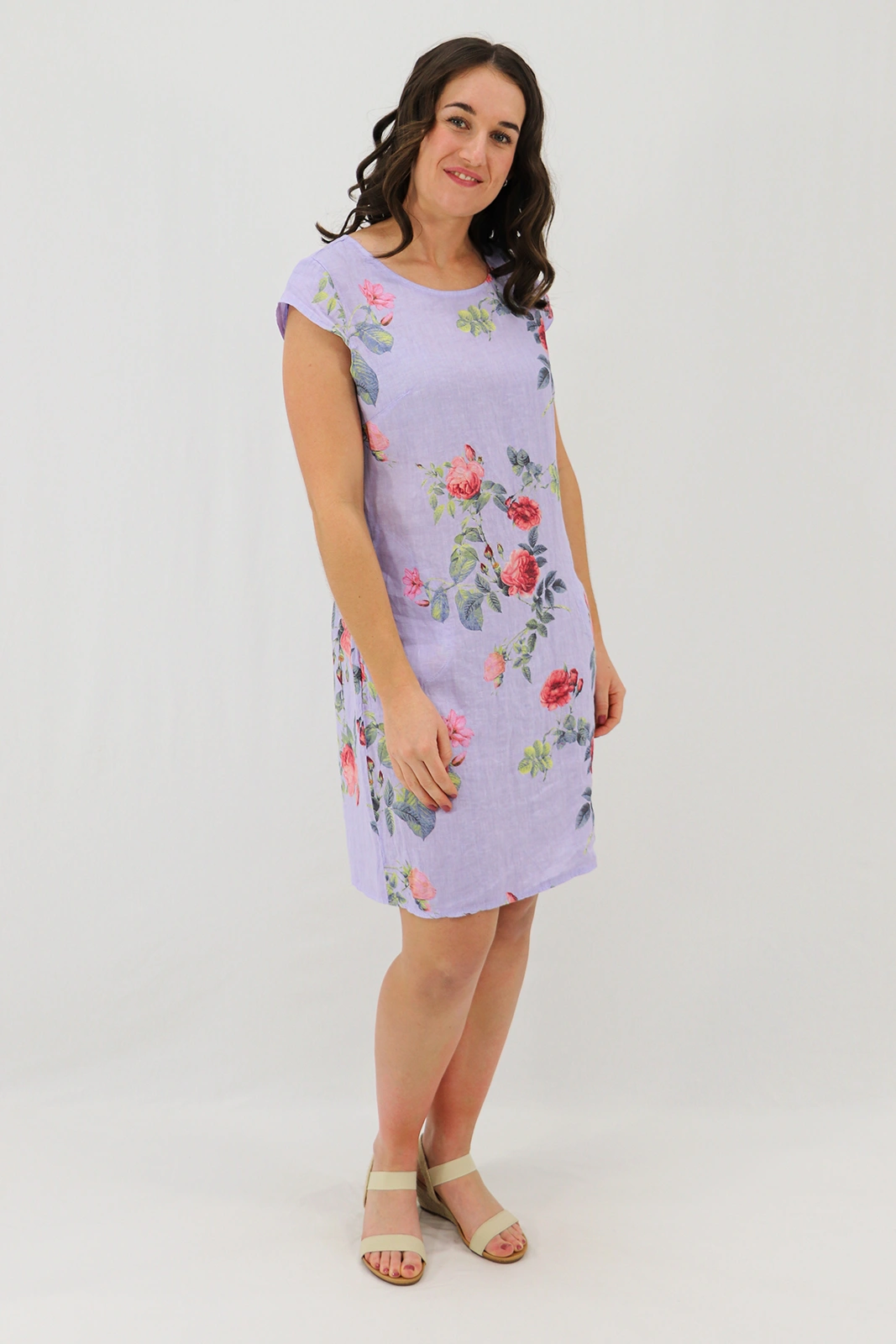 Aida Rose Linen The Midi Dress - Rose Garden Periwinkle Side