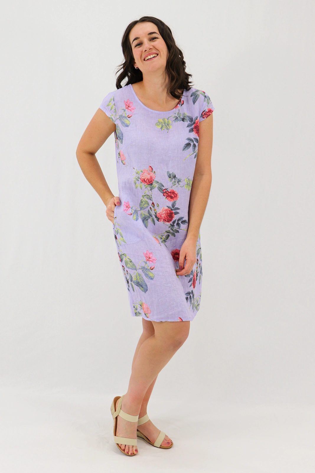 Aida Rose Linen The Midi Dress - Rose Garden Periwinkle