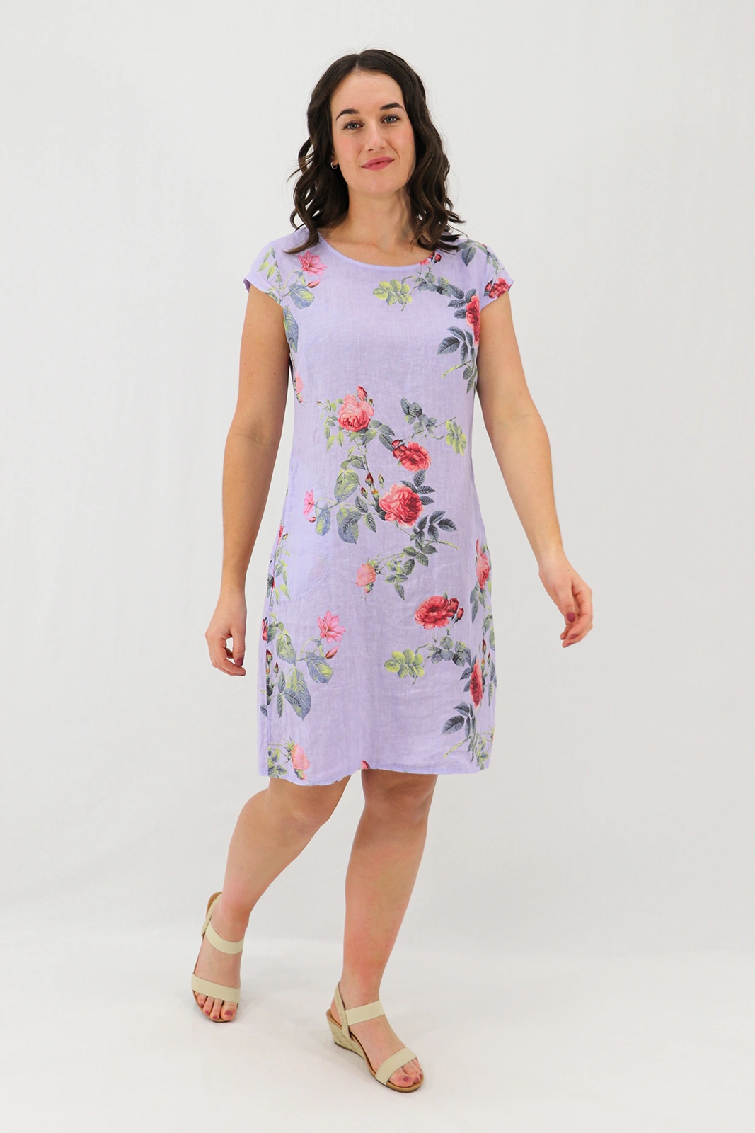 Aida Rose Linen The Midi Dress - Rose Garden Periwinkle Front