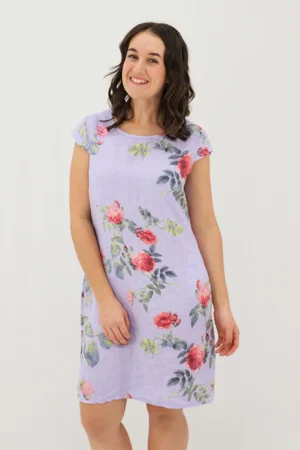 Aida Rose Linen The Midi Dress - Rose Garden Periwinkle Zoom