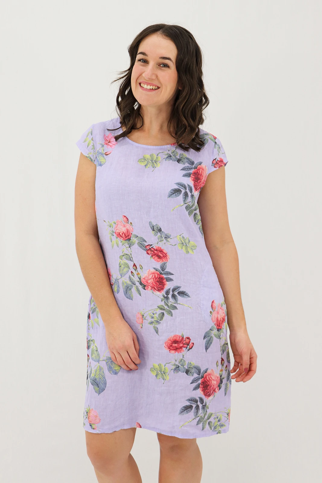 Aida Rose Linen The Midi Dress - Rose Garden Periwinkle Zoom