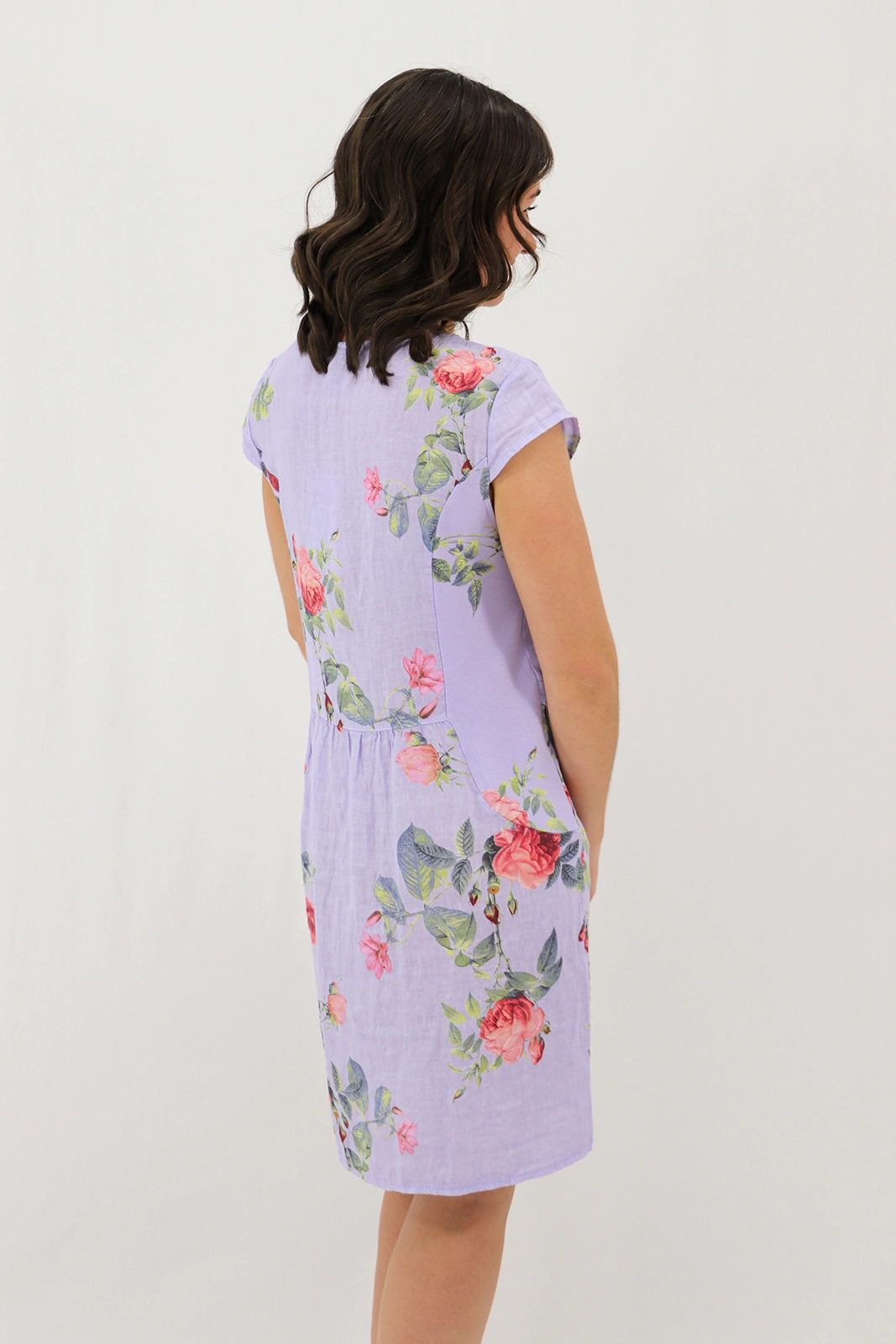 Aida Rose Linen The Midi Dress - Rose Garden Periwinkle Back