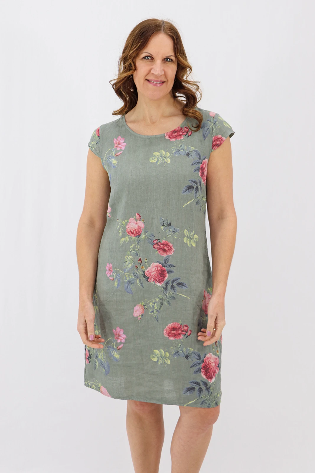 Aida Rose Linen The Midi Dress - Rose Garden Khaki Zoom