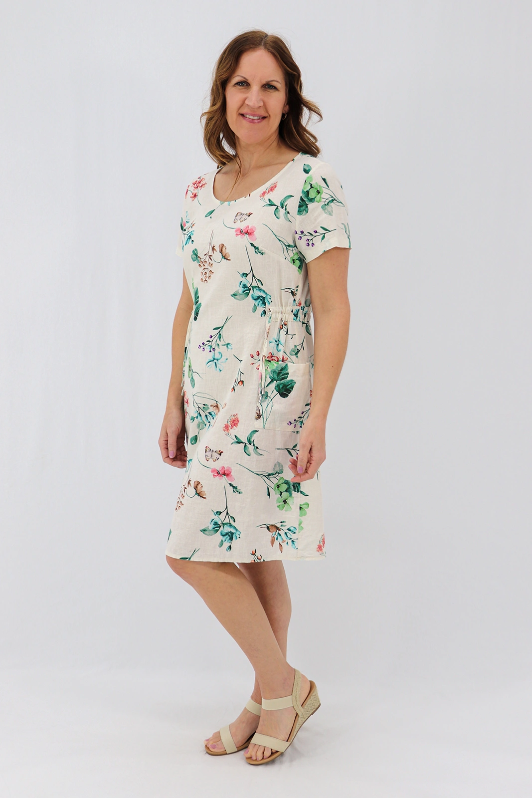 Aida Rose Linen Belladonna Side Detail Midi Emerald Side