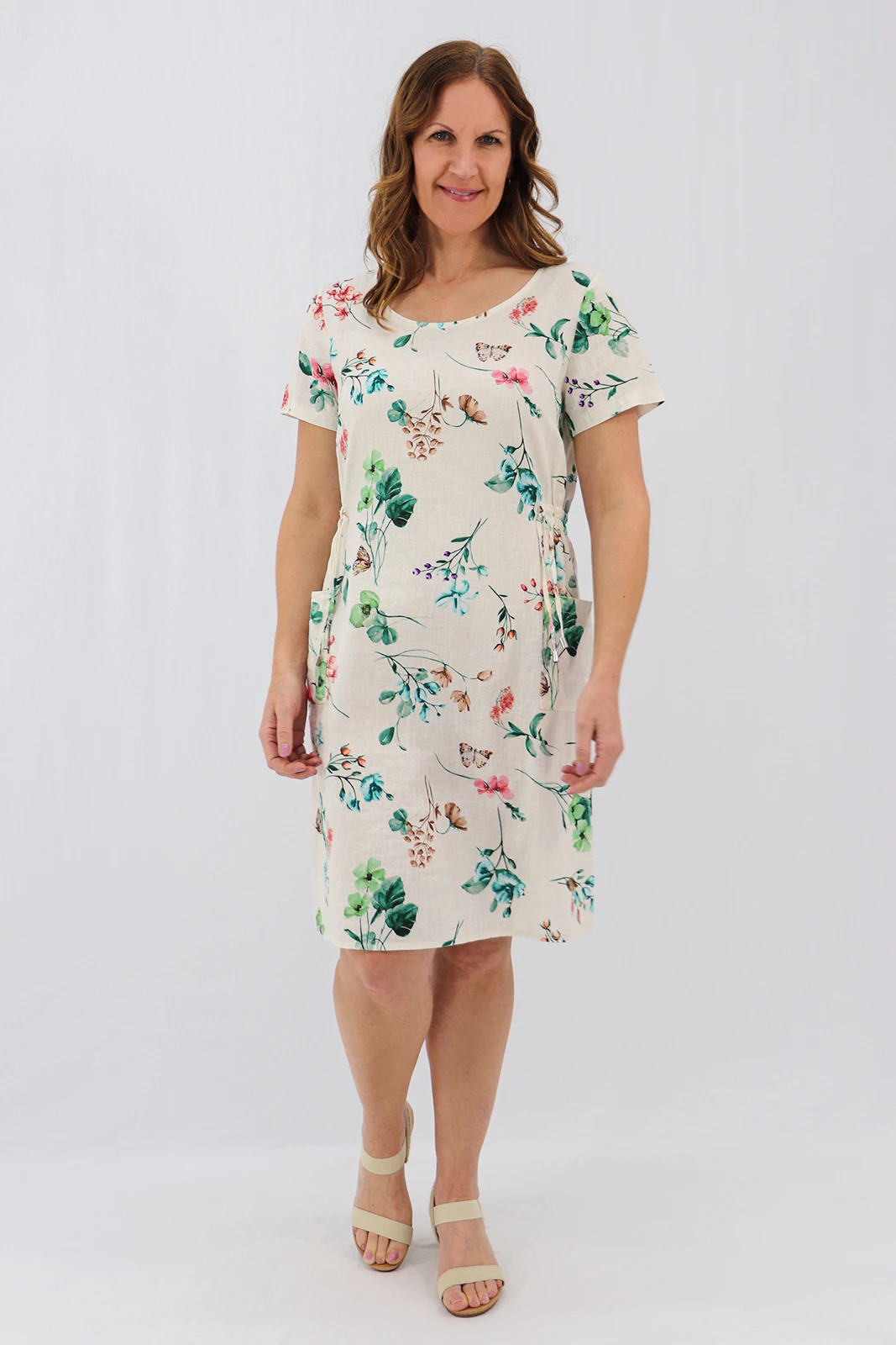 Aida Rose Linen Belladonna Side Detail Midi Emerald Front
