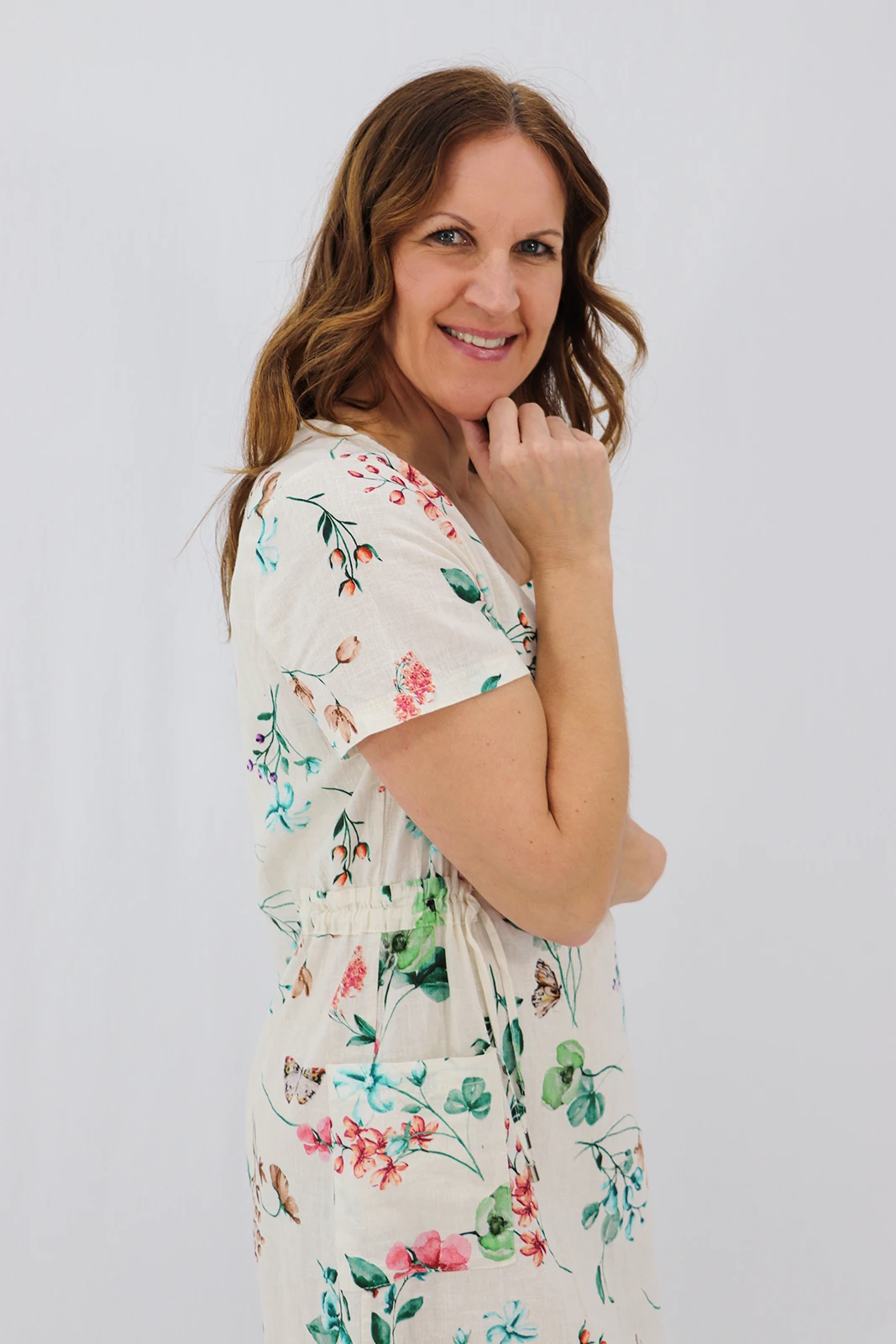 Aida Rose Linen Belladonna Side Detail Midi Emerald Side Zoom