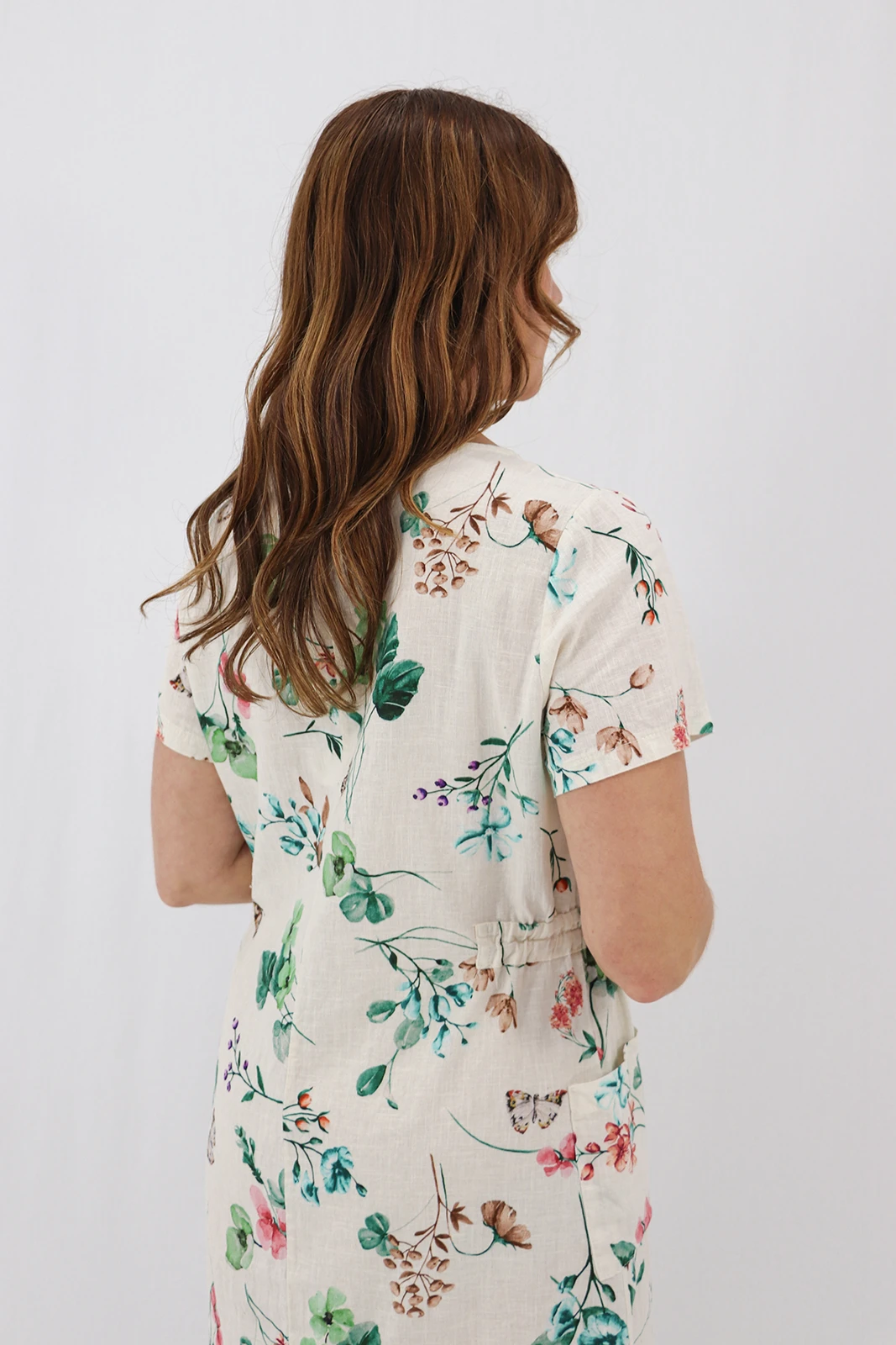 Aida Rose Linen Belladonna Side Detail Midi Emerald Back