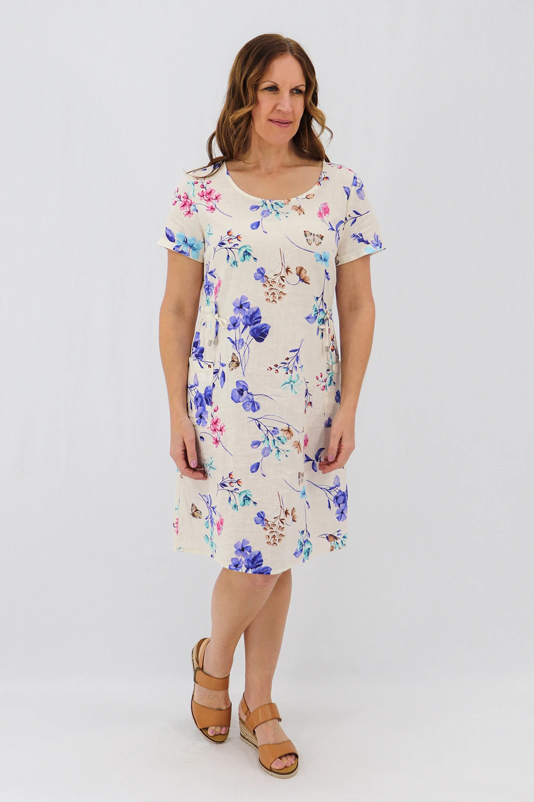Aida Rose Linen Belladonna Side Detail Midi Cobalt Front