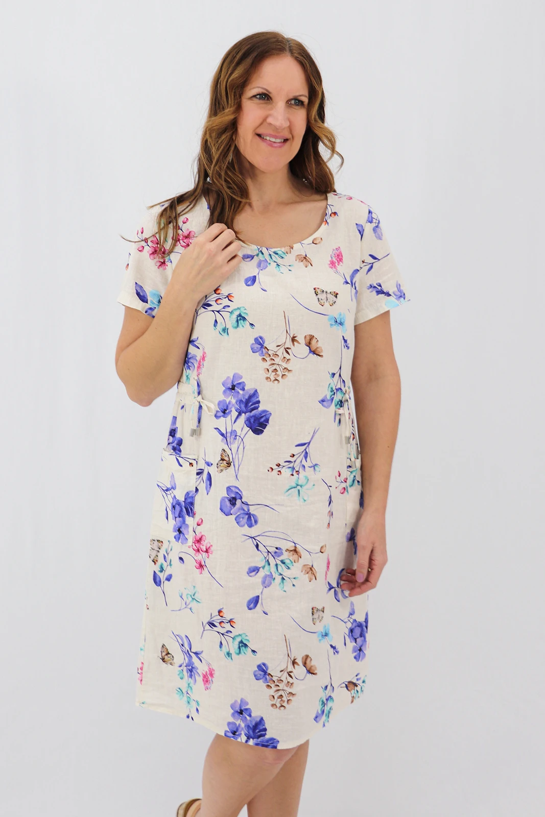 Aida Rose Linen Belladonna Side Detail Midi Cobalt