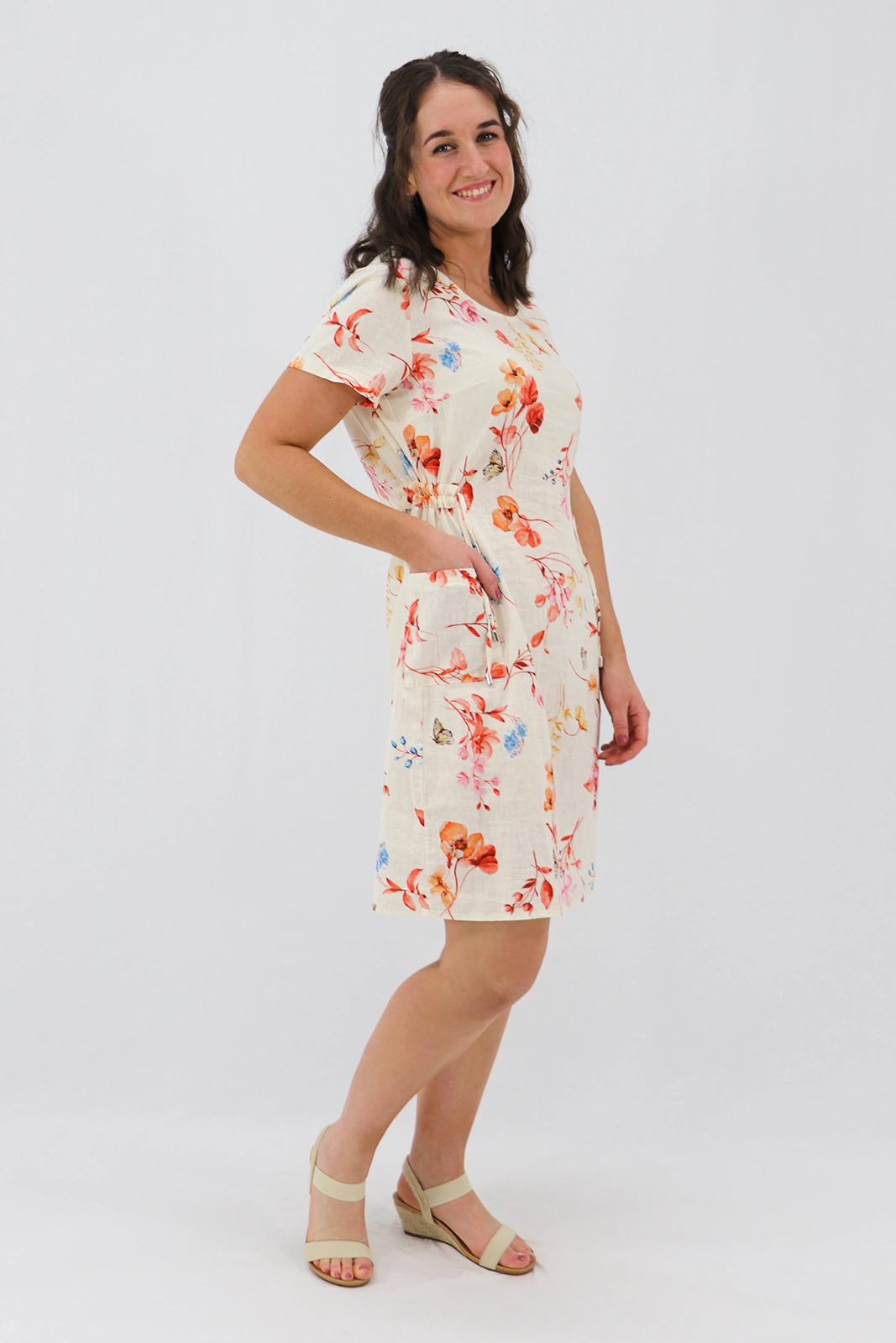 Aida Rose Linen Belladonna Side Detail Midi Orange Side
