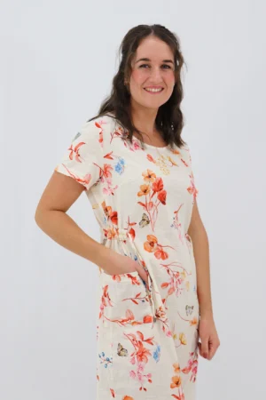 Aida Rose Linen Belladonna Side Detail Midi Orange Side Zoom