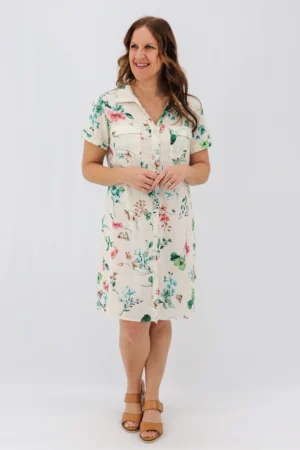 Aida Rose Linen Belladonna Shirt Dress Emerald