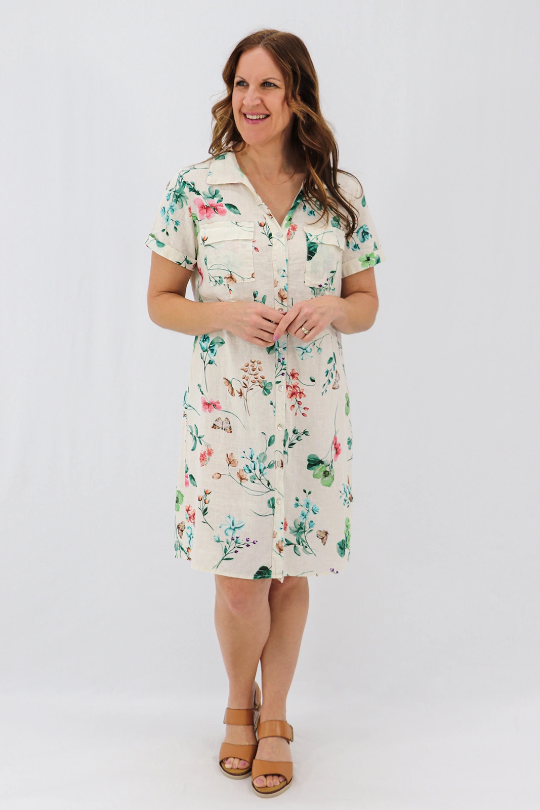 Aida Rose Linen Belladonna Shirt Dress Emerald