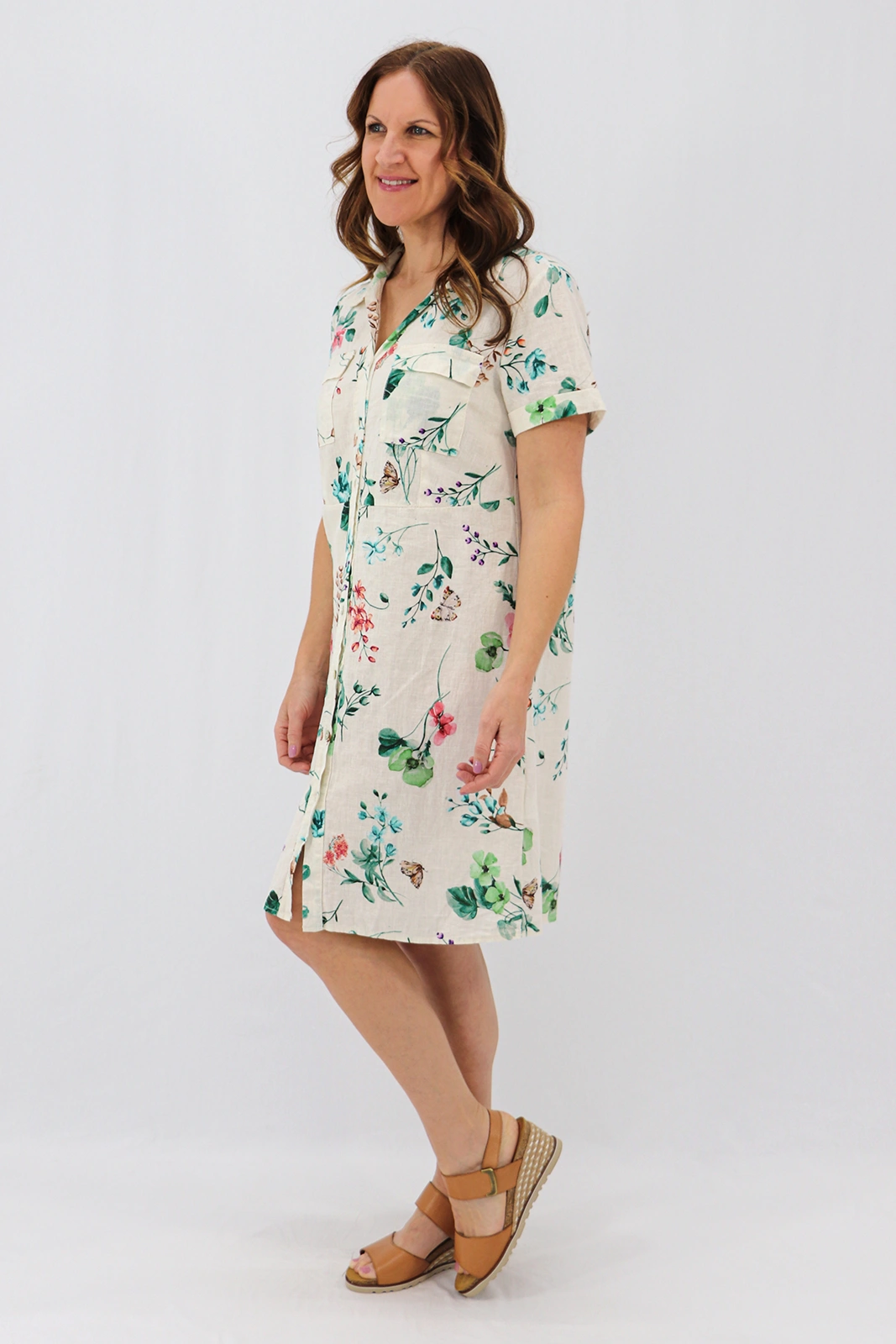 Aida Rose Linen Belladonna Shirt Dress Emerald Side