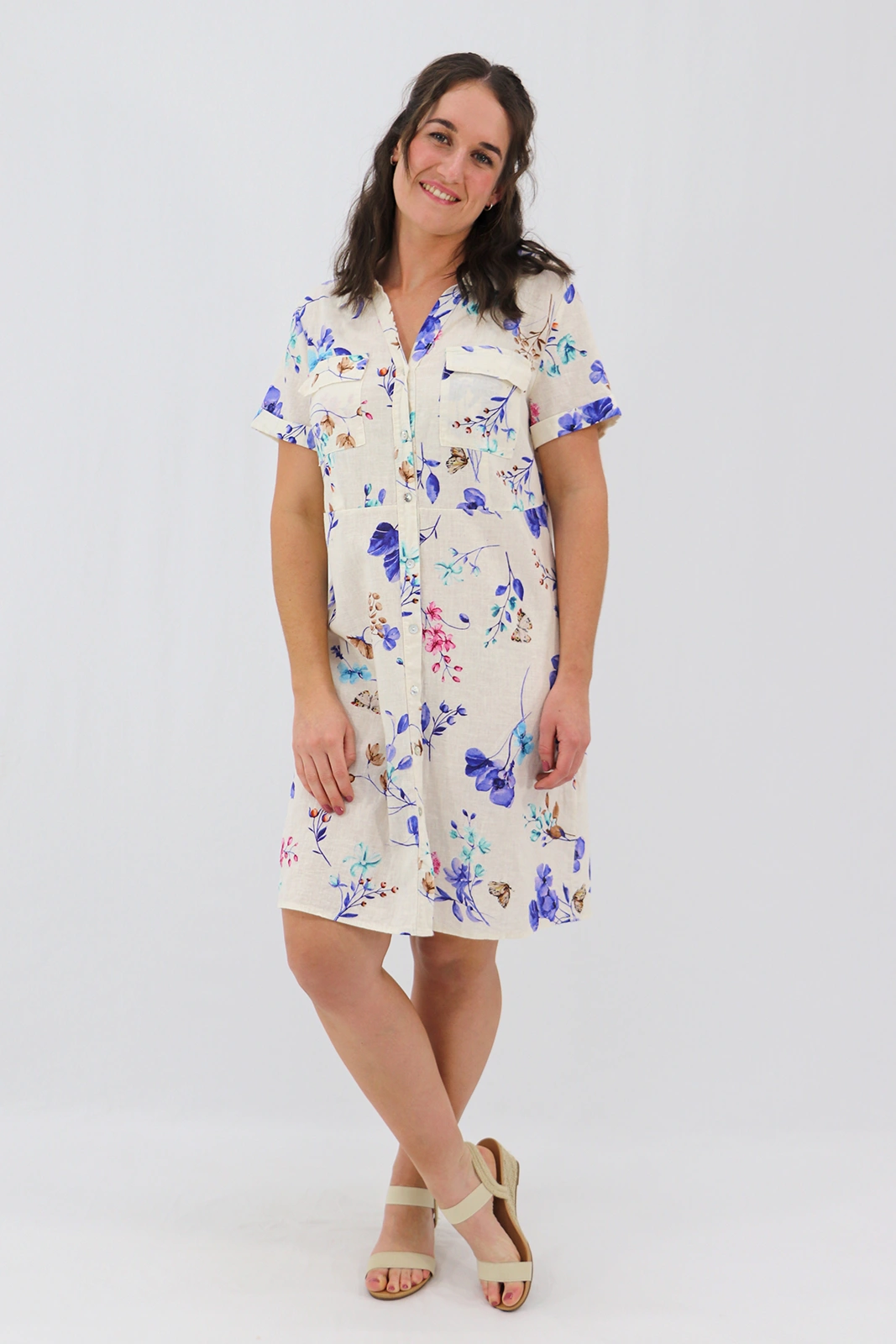 Aida Rose Linen Belladonna Shirt Dress Cobalt Front