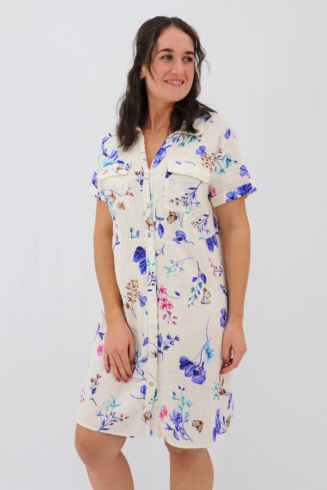 Aida Rose Linen Belladonna Shirt Dress Cobalt